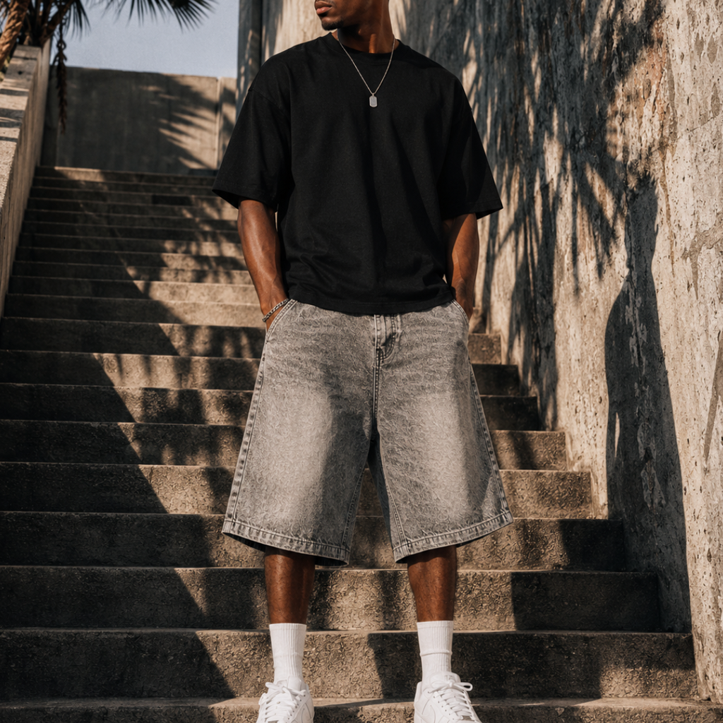 SHORT BAGGY DENIM - Gris